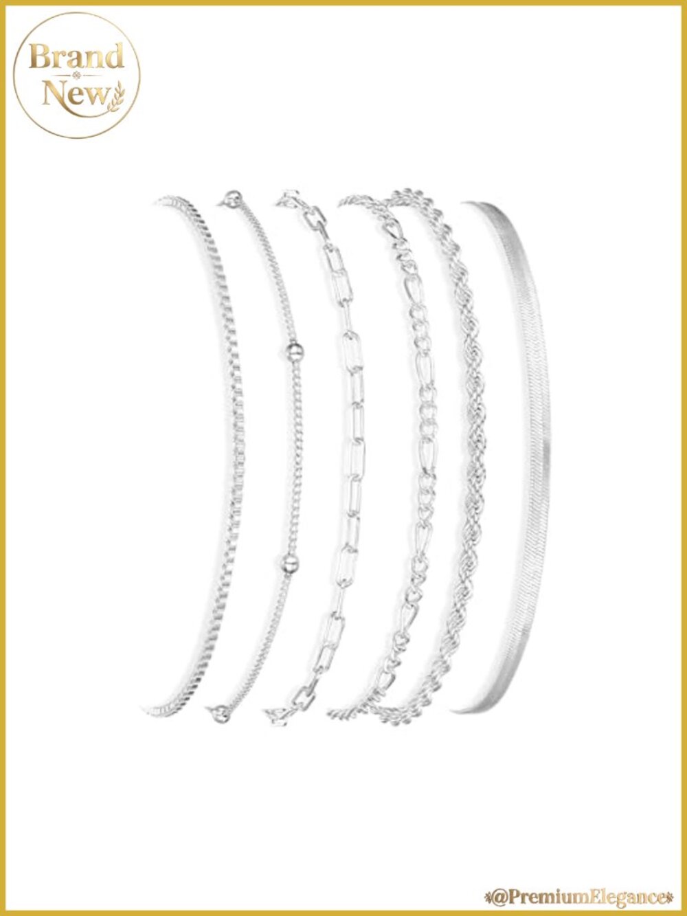 6PCS Silver Filled Adjustable Bracelet Set for Women Stackable Chain Bracelets